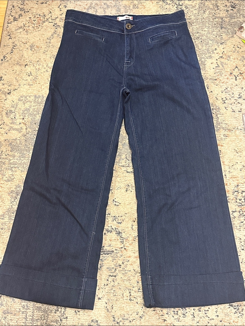 Dark Navy Wide Leg Crop Cuffed Jeans